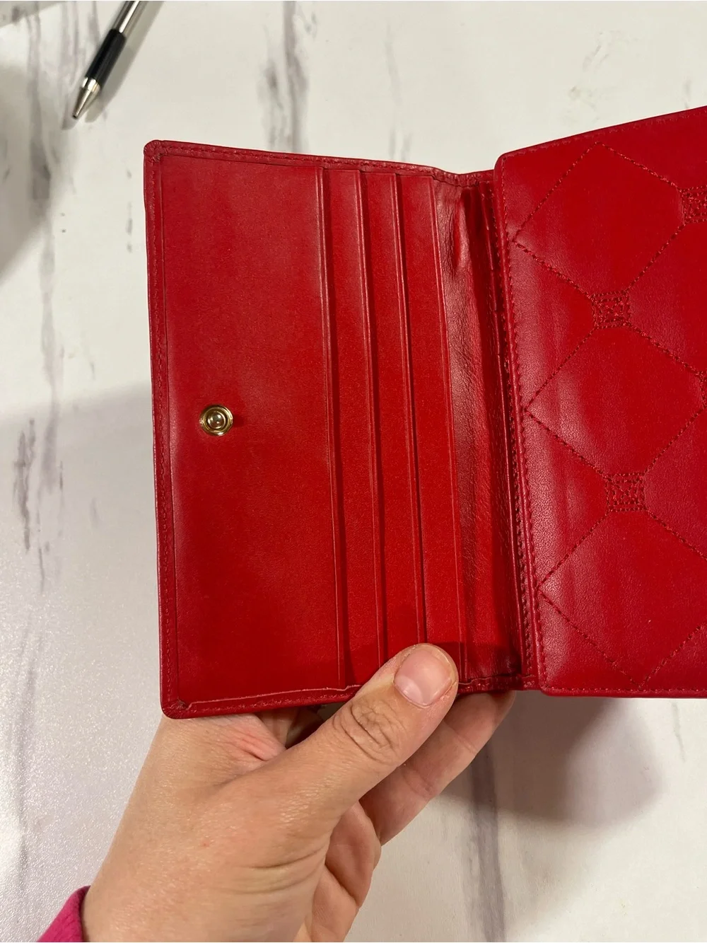 CHANEL Red Quilted Leather Wallet with Gold CC Emblem